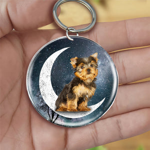 Yorkshire Terrier-Stars and Moon-Round Resin Epoxy Metal Keychain