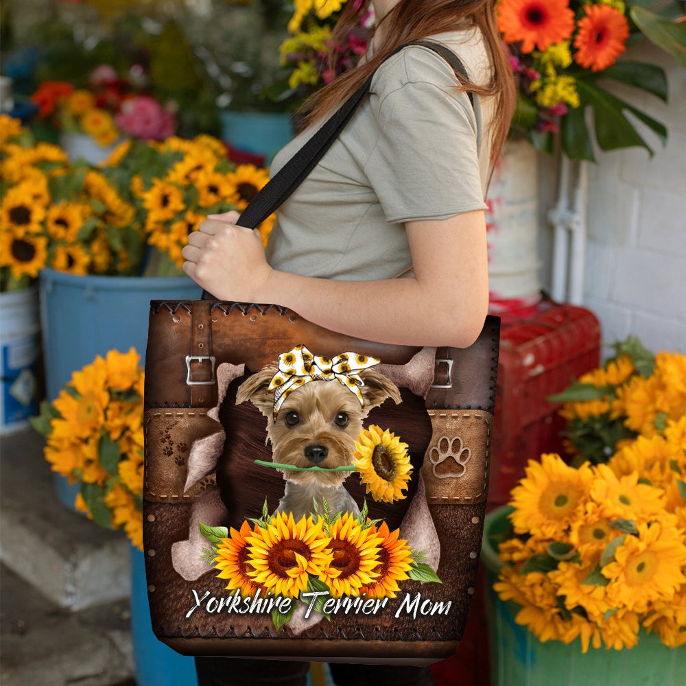 Yorkshire Terrier-Sunflower&Dog Mom Cloth Tote Bag