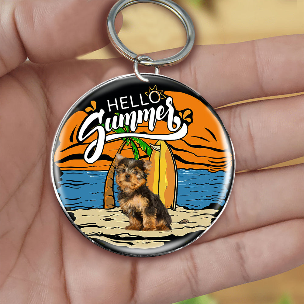 Yorkshire Terrier Hello Summer-Round Resin Epoxy Metal Keychain