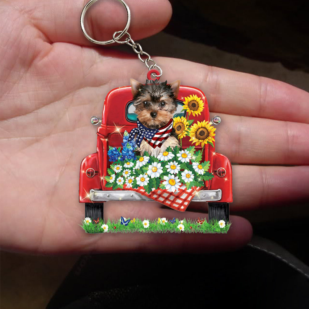 Yorkshire Terrier-Red Truck Flat Acrylic Keychain