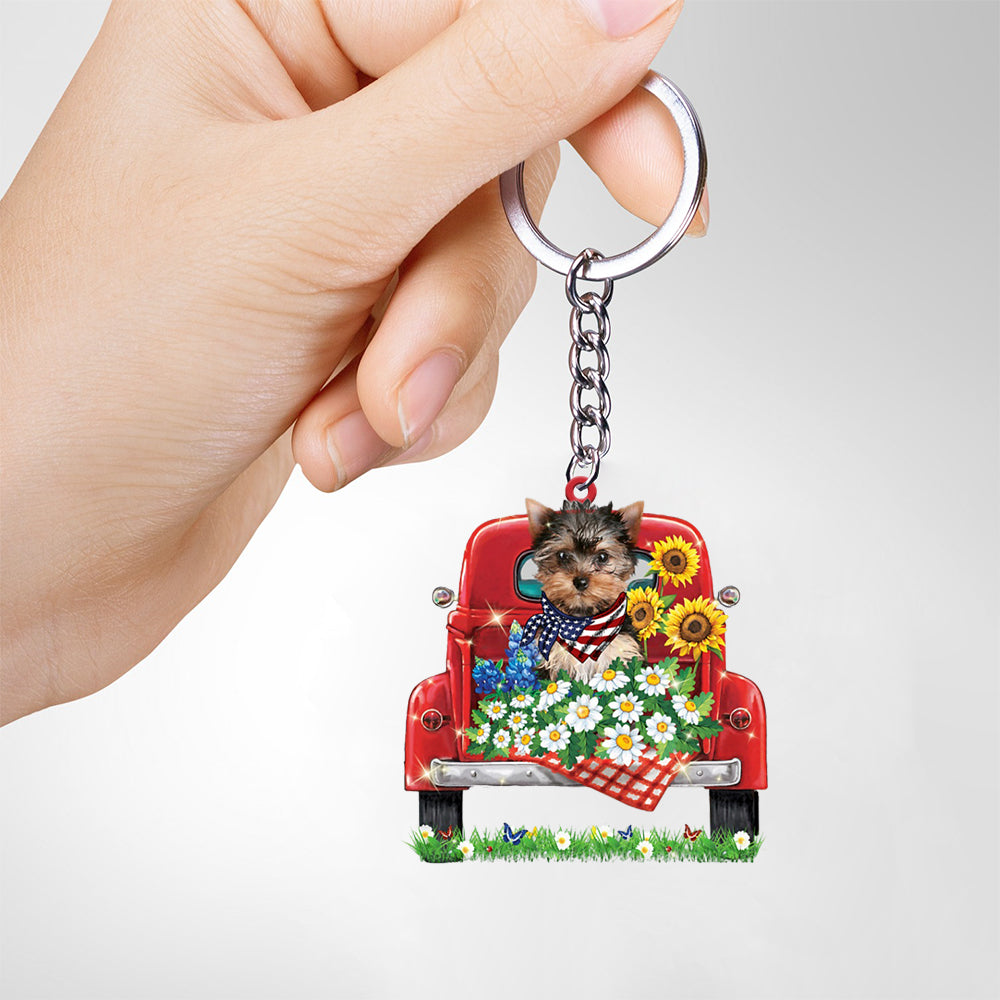 Yorkshire Terrier-Red Truck Flat Acrylic Keychain