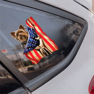 Yorkshire Terrier 1-American Flag Front Car Sticker