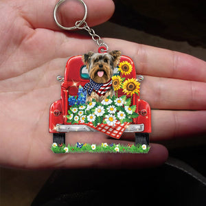 Yorkshire Terrier 1-Red Truck Flat Acrylic Keychain