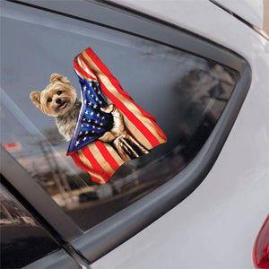 Yorkshire Terrier 2-American Flag Front Car Sticker