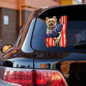 Yorkshire Terrier 2-American Flag Front Car Sticker