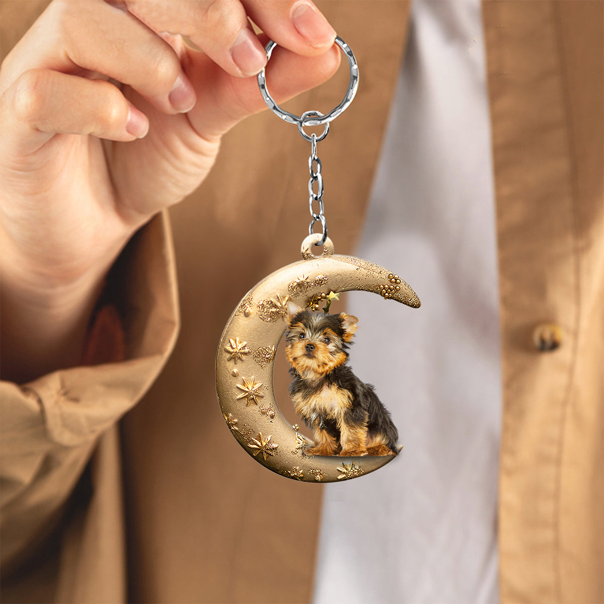 Dog & Moon Flat Acrylic Keychain