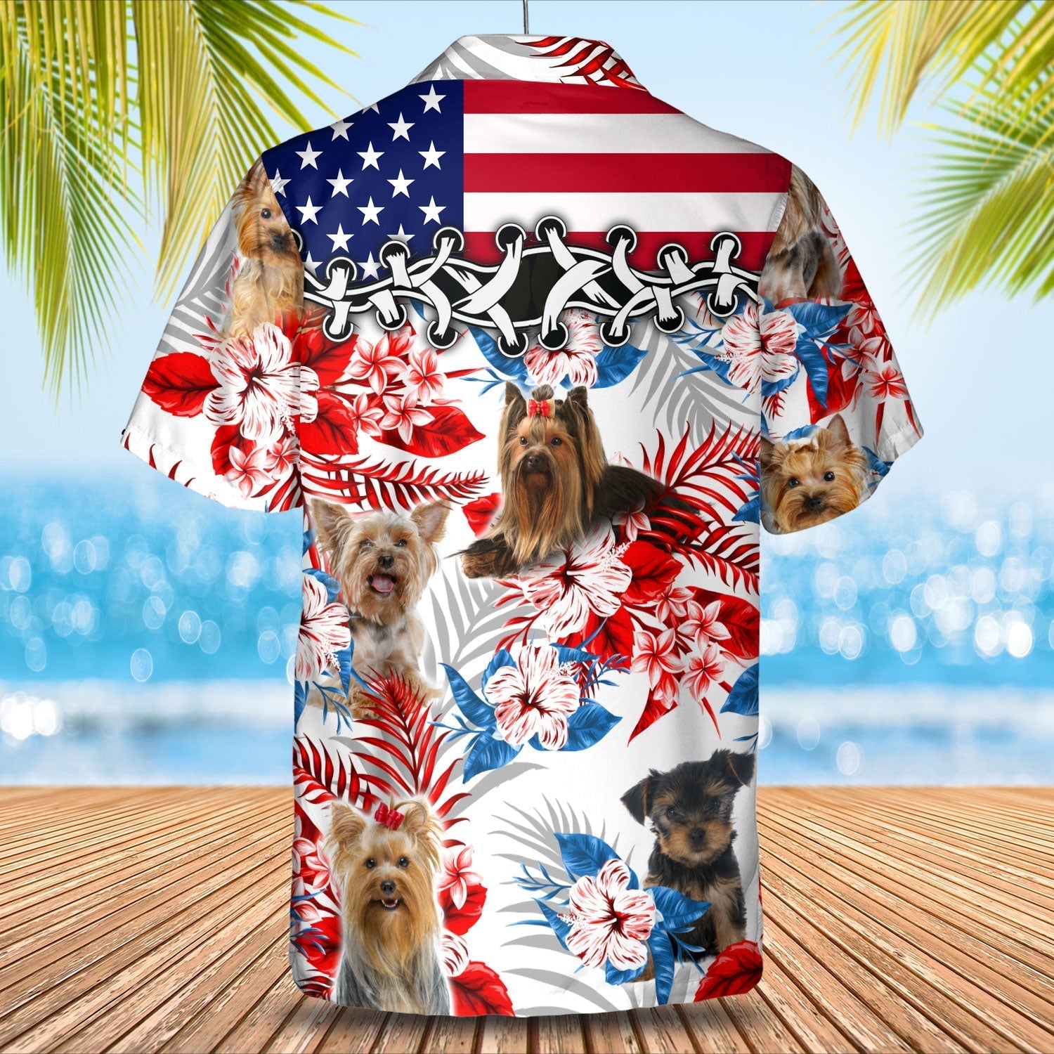 Yorkshire Terrier American Flag Hawaiian Shirt
