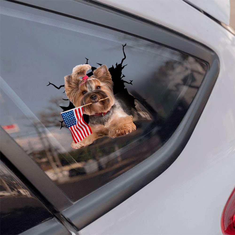 Yorkshire Terrier And American Flag Independent Day Car Sticker Decal