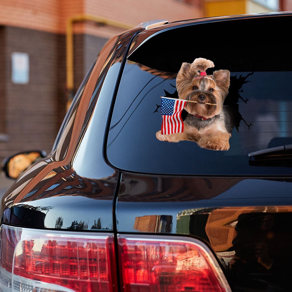 Yorkshire Terrier And American Flag Independent Day Car Sticker Decal