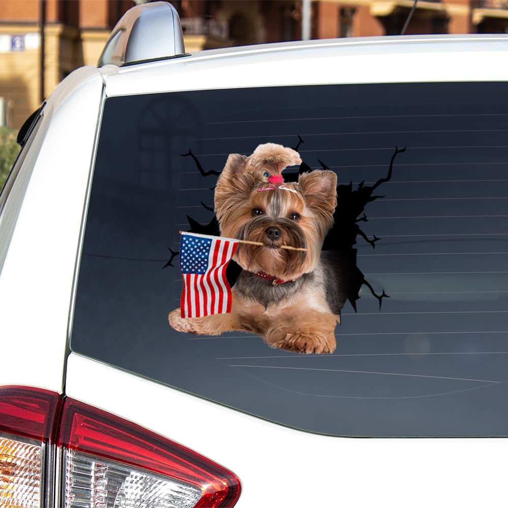Yorkshire Terrier And American Flag Independent Day Car Sticker Decal