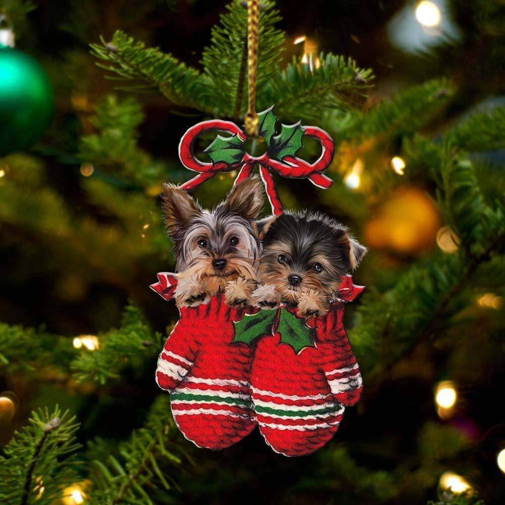 Yorkshire Terrier Inside Your Gloves Christmas Holiday-Two Sided Ornament