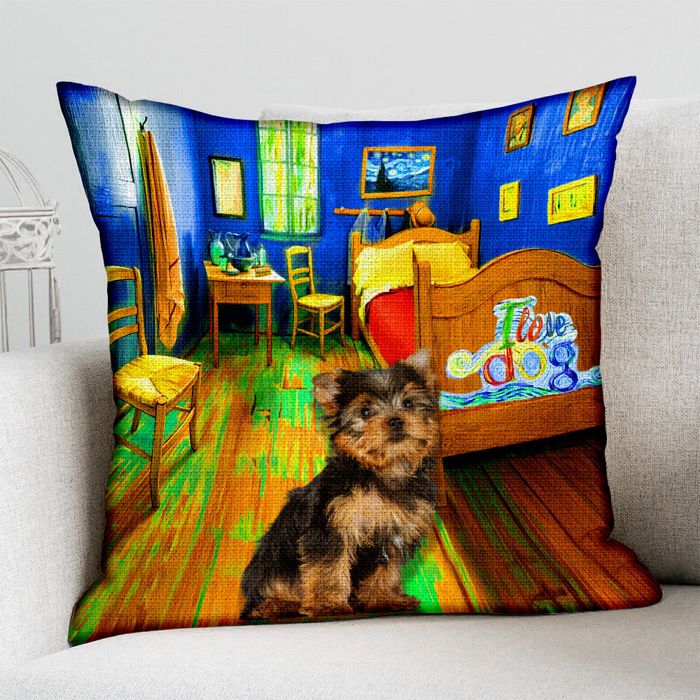 Yorkshire Terrier In the Bedroom-Pillow Case