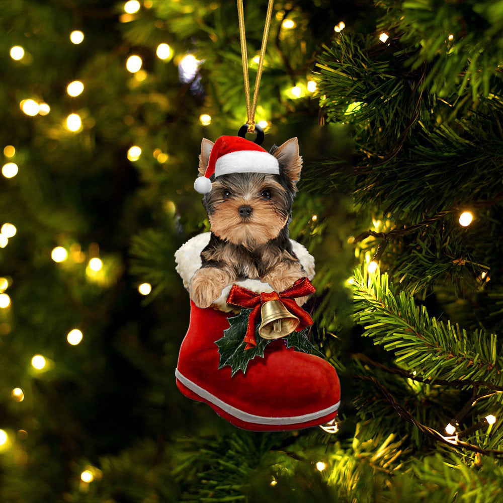 Yorkshire Terrier  (2)-1-In Santa Boot Christmas-Two Sided Ornament