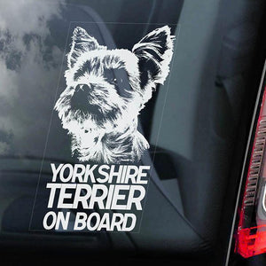 Yorkshire Terrier on Board-Car Window Sticker-Dog Sign Decal