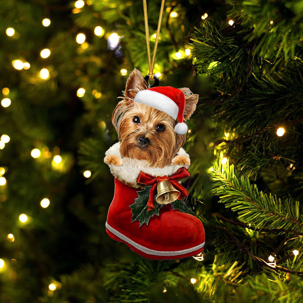 Yorkshire Terrier  (4)-1-In Santa Boot Christmas-Two Sided Ornament