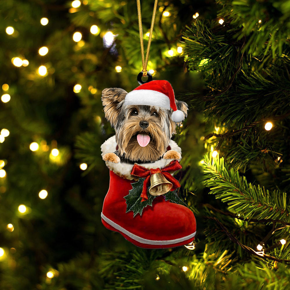 Yorkshire Terrier  (5)-1-In Santa Boot Christmas-Two Sided Ornament