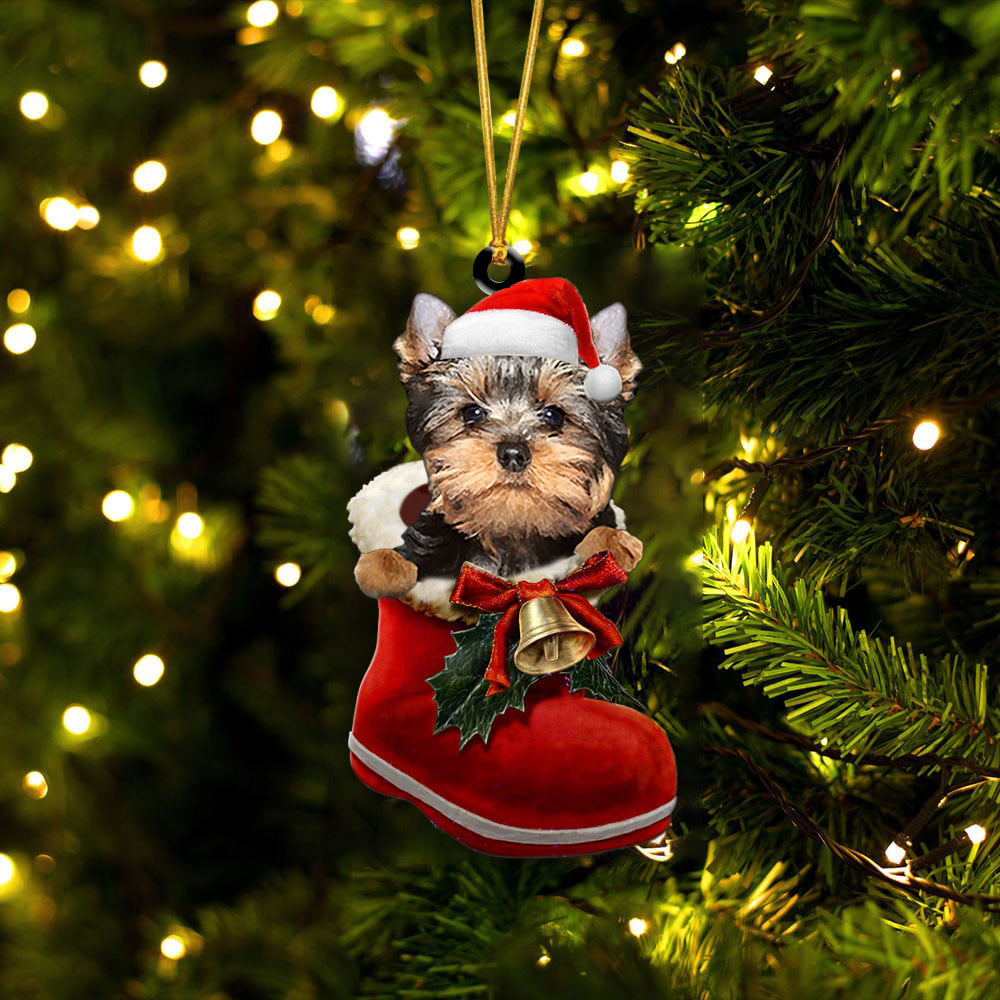Yorkshire Terrier  (6)-1-In Santa Boot Christmas-Two Sided Ornament