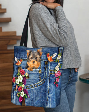 Yorkshire Terrier-Cardinal & Cross Flower Cloth Tote Bag