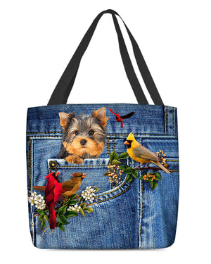 Yorkshire terrier-Cardinal & Dog Cloth Tote Bag