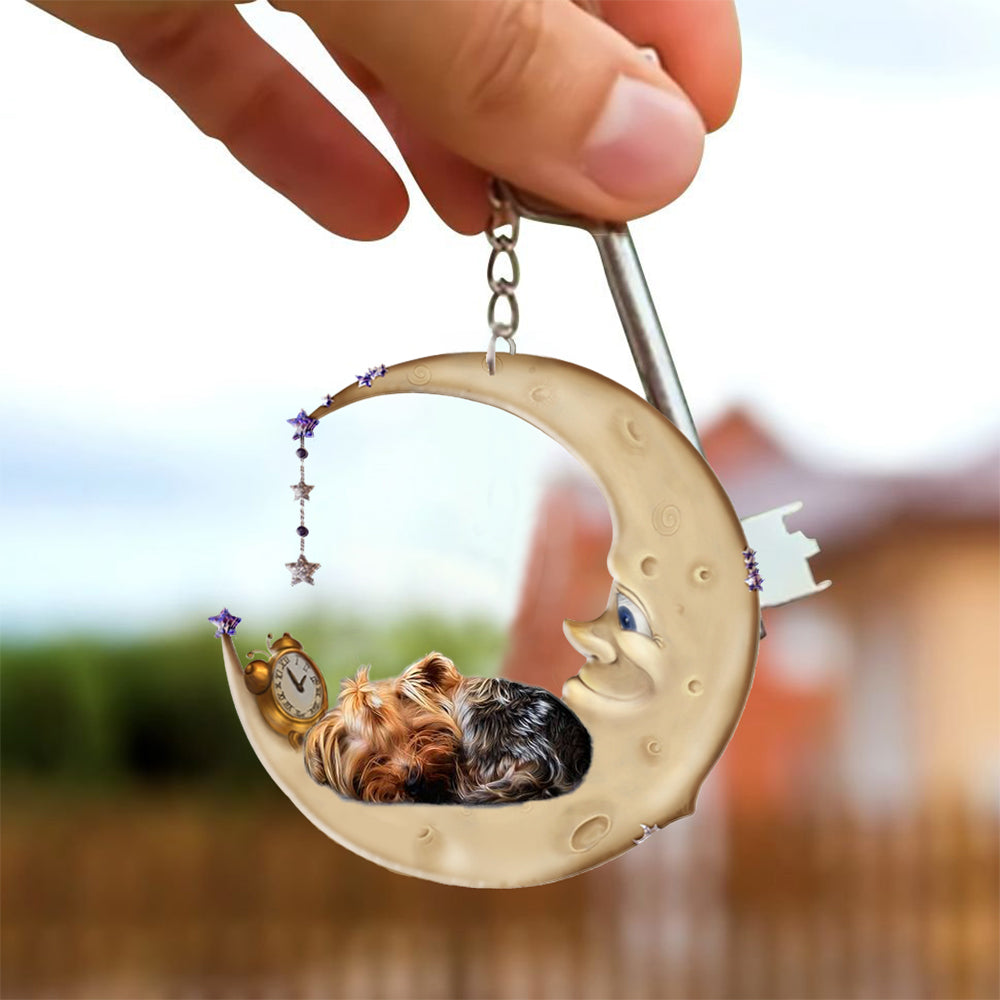 Yorkshire terrier-Sleeping on the moon Keychain