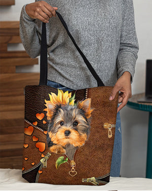 Yorkshire terrier-Sunflower&zipper Cloth Tote Bag