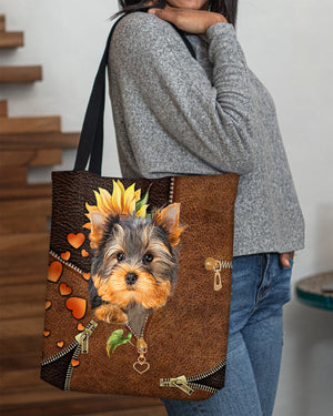 Yorkshire terrier-Sunflower&zipper Cloth Tote Bag