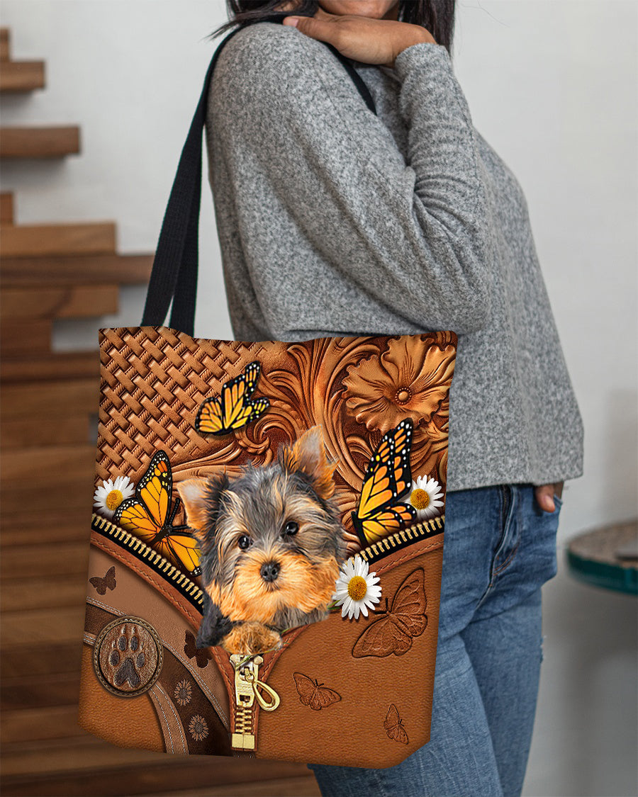 Yorkshire terrier Butterfly Daisy Cloth Tote Bag