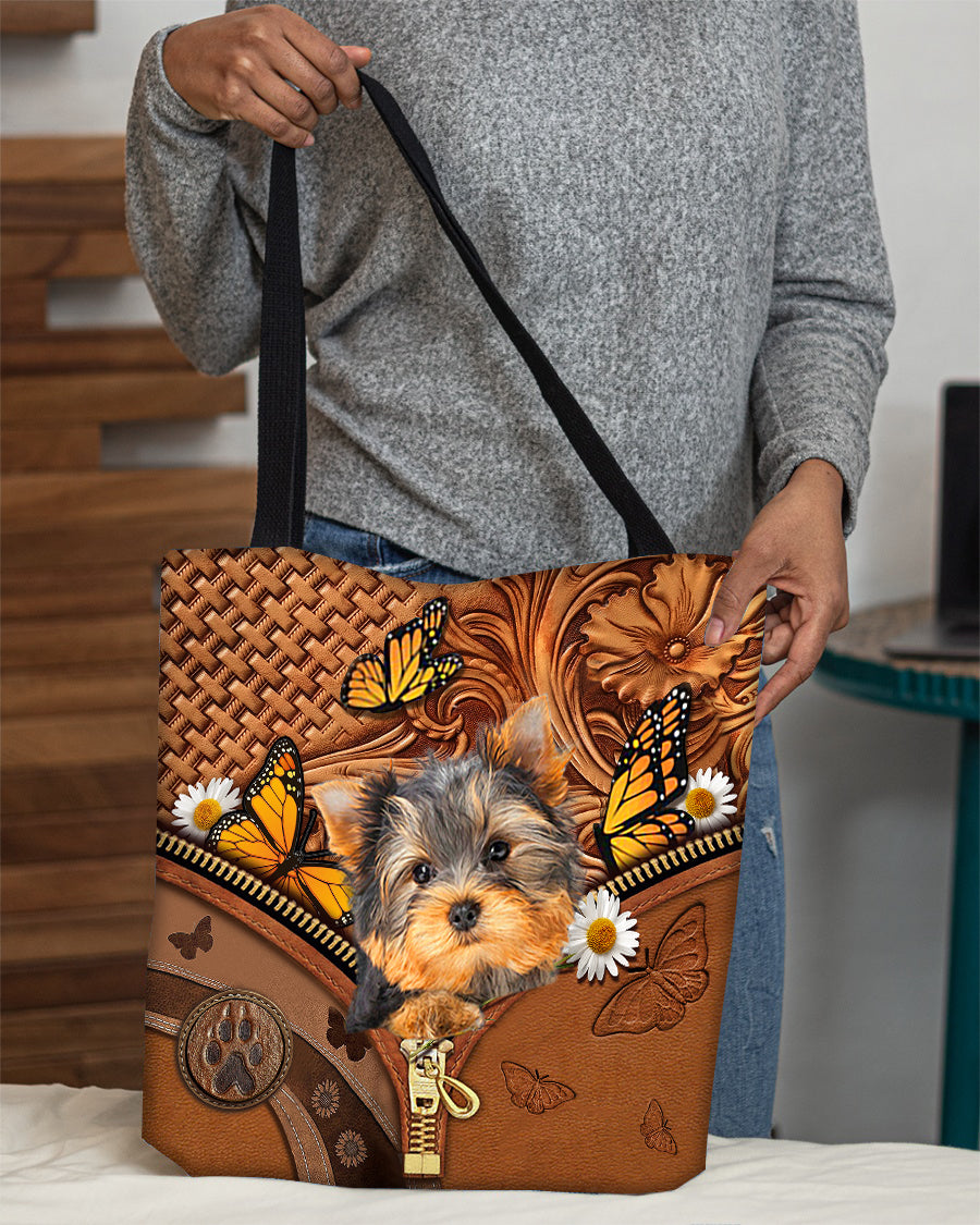 Yorkshire terrier Butterfly Daisy Cloth Tote Bag