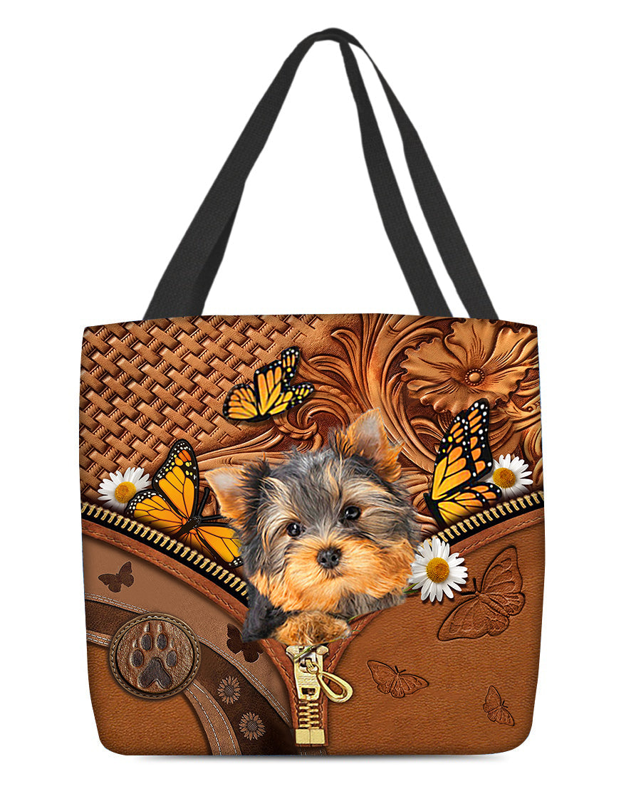 Yorkshire terrier Butterfly Daisy Cloth Tote Bag