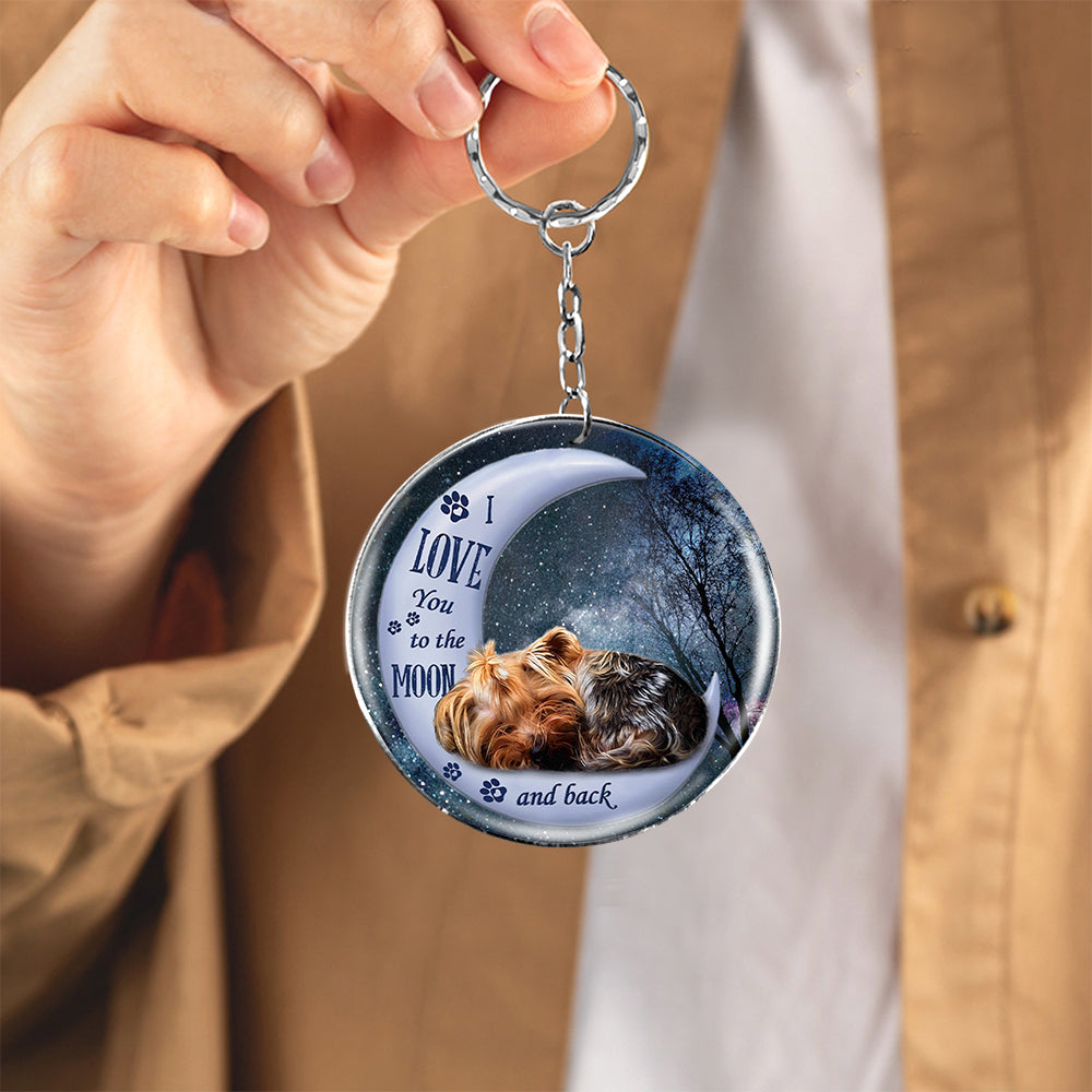 Yorkshire terrier Moon Back-Round Resin Epoxy Metal Keychain
