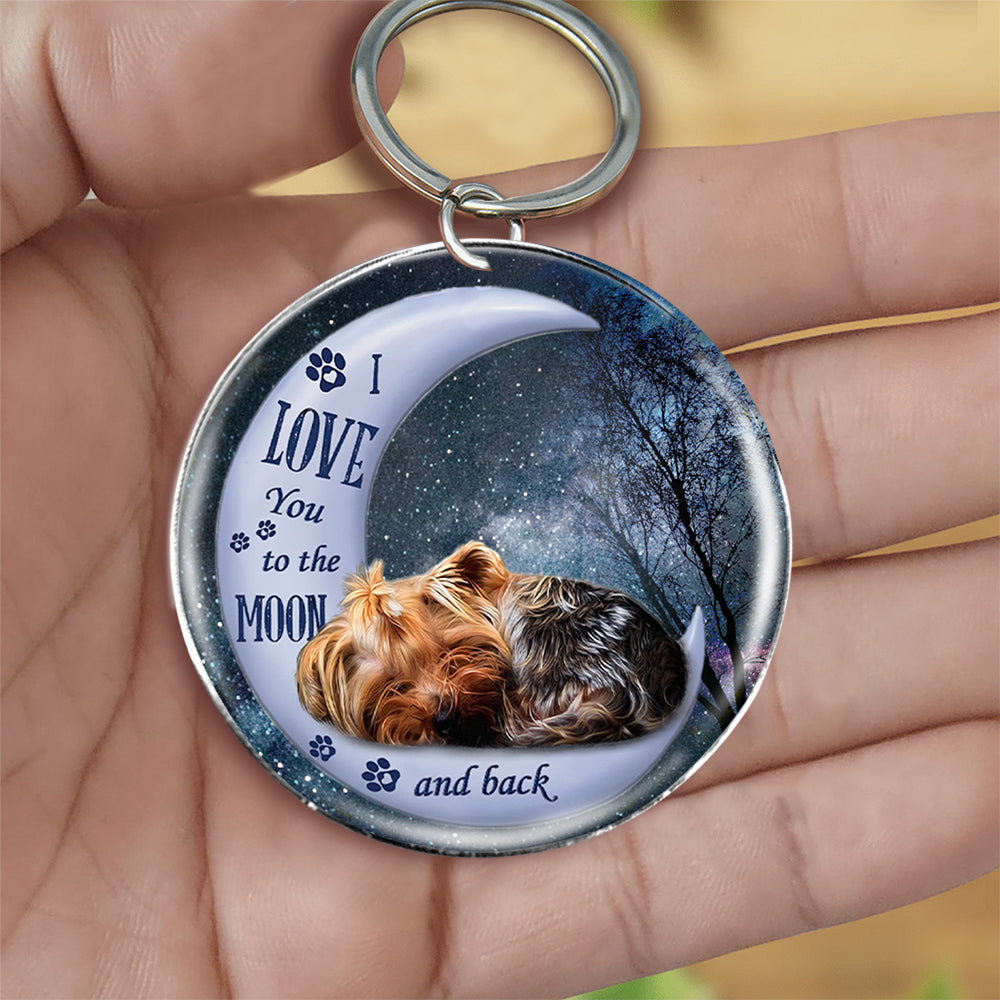 Yorkshire terrier Moon Back-Round Resin Epoxy Metal Keychain