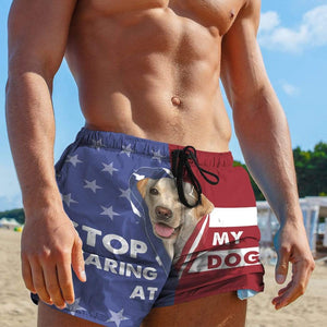3D Stop staring at my dog Labrador Retriever Custom Beach Shorts Swim Trunks