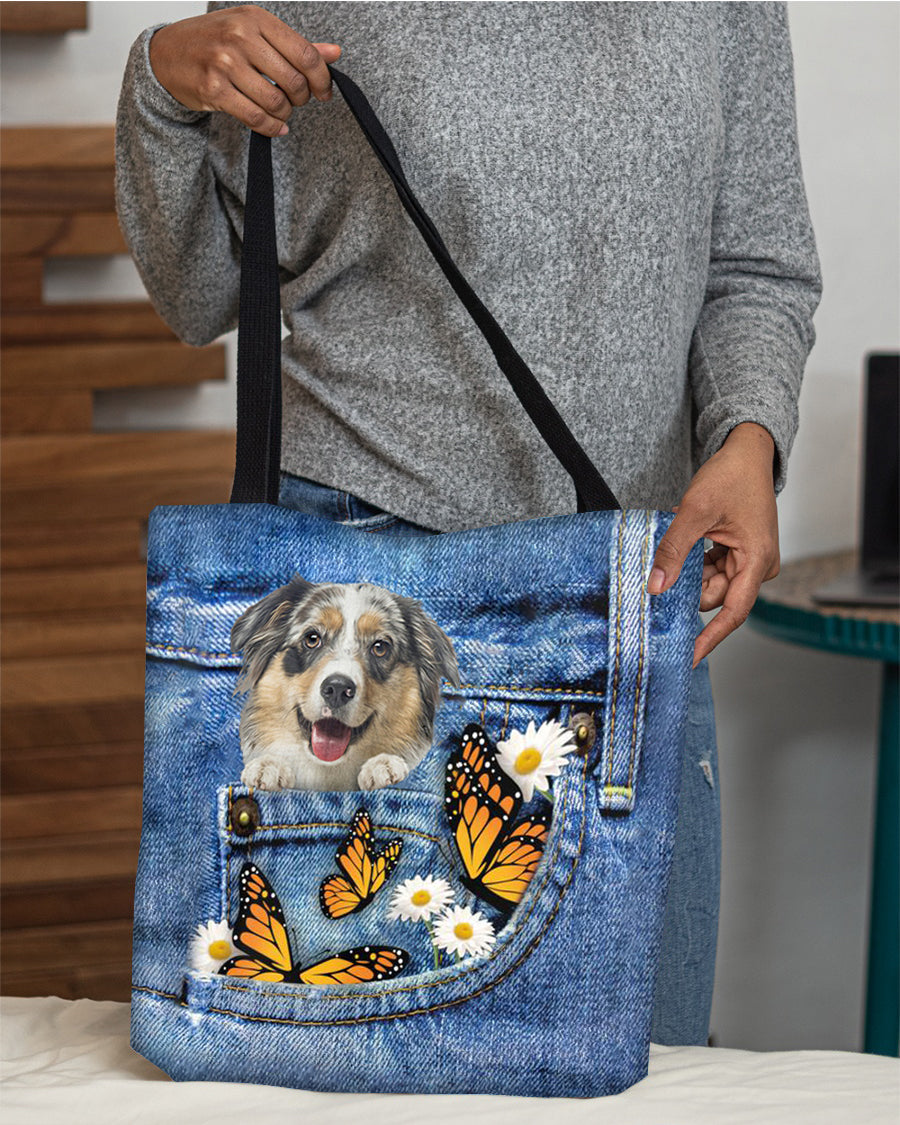 australian-shepherd1-Butterfly Daisies Fait-CLOTH TOTE BAG