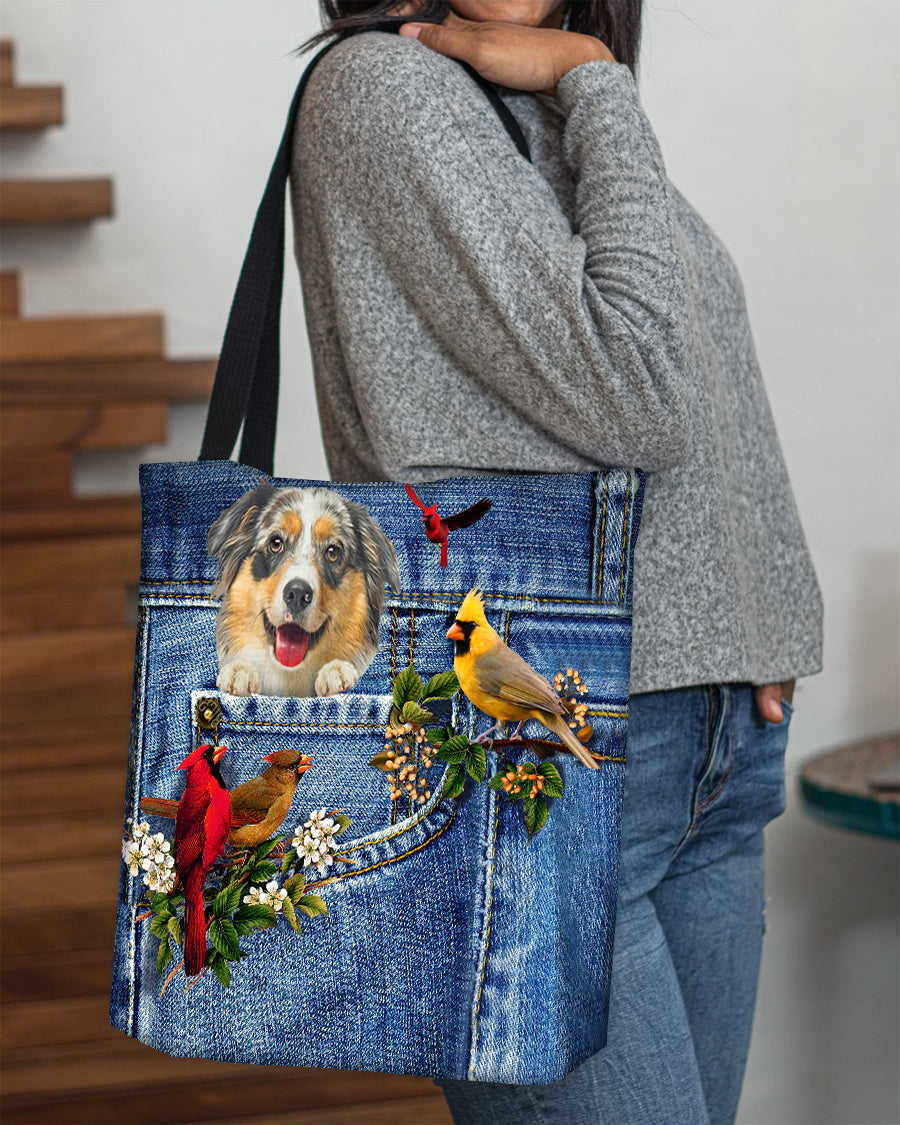 Australian Shepherd1-Cardinal & Dog Cloth Tote Bag