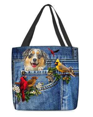 Australian Shepherd1-Cardinal & Dog Cloth Tote Bag