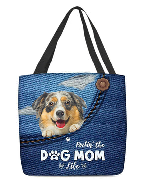 australian shepherd1-Dog Mom Life-Cloth Tote Bag