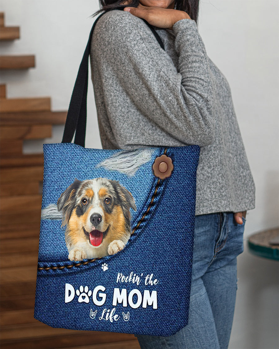 australian shepherd1-Dog Mom Life-Cloth Tote Bag