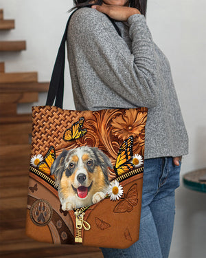 Australian Shepherd1 Butterfly Daisy Cloth Tote Bag