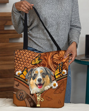 Australian Shepherd1 Butterfly Daisy Cloth Tote Bag