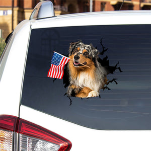 Australian shepherd blue merle And American Flag Independent Day Car Sticker Decal