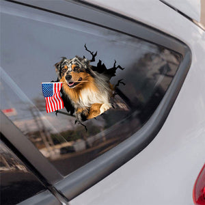 Australian shepherd blue merle And American Flag Independent Day Car Sticker Decal