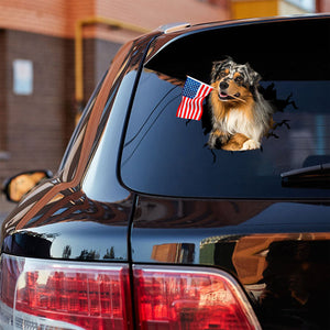 Australian shepherd blue merle And American Flag Independent Day Car Sticker Decal