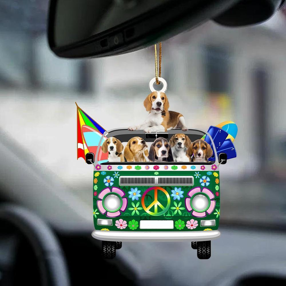 Beagle-Green Hippie Van-Two Sided Ornament