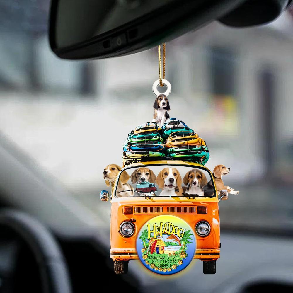 Beagle-Orange Hippie Van-Two Sided Ornament