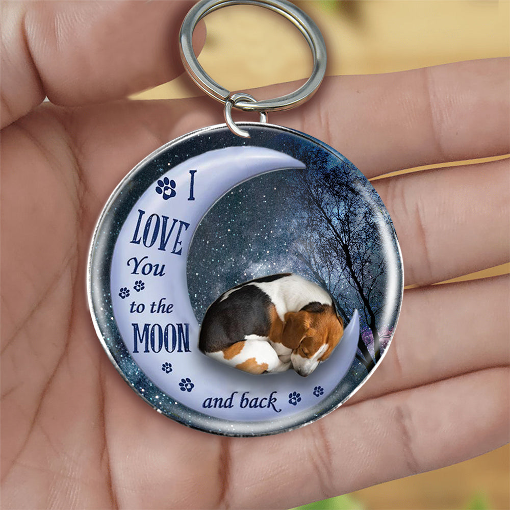 Beagle Moon Back-Round Resin Epoxy Metal Keychain