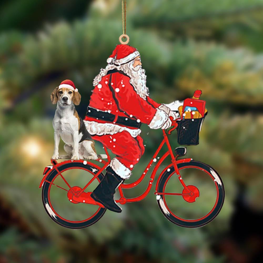 Santa Claus riding a bike with Beagle (4)-Two Sided Ornament