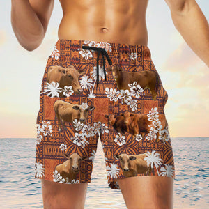 beefmaster cow In Red Tribal Shorts