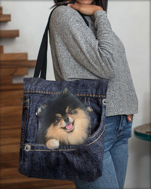 Black And Tan Pomeranian-Dark Denim-Cloth Tote Bag