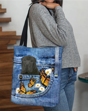 black-shar-pei-Butterfly Daisies Fait-CLOTH TOTE BAG