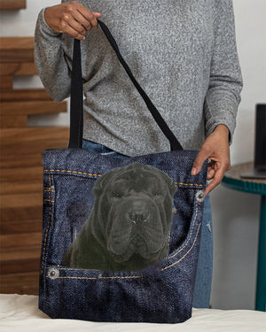 Black Shar Pei-Dark Denim-Cloth Tote Bag